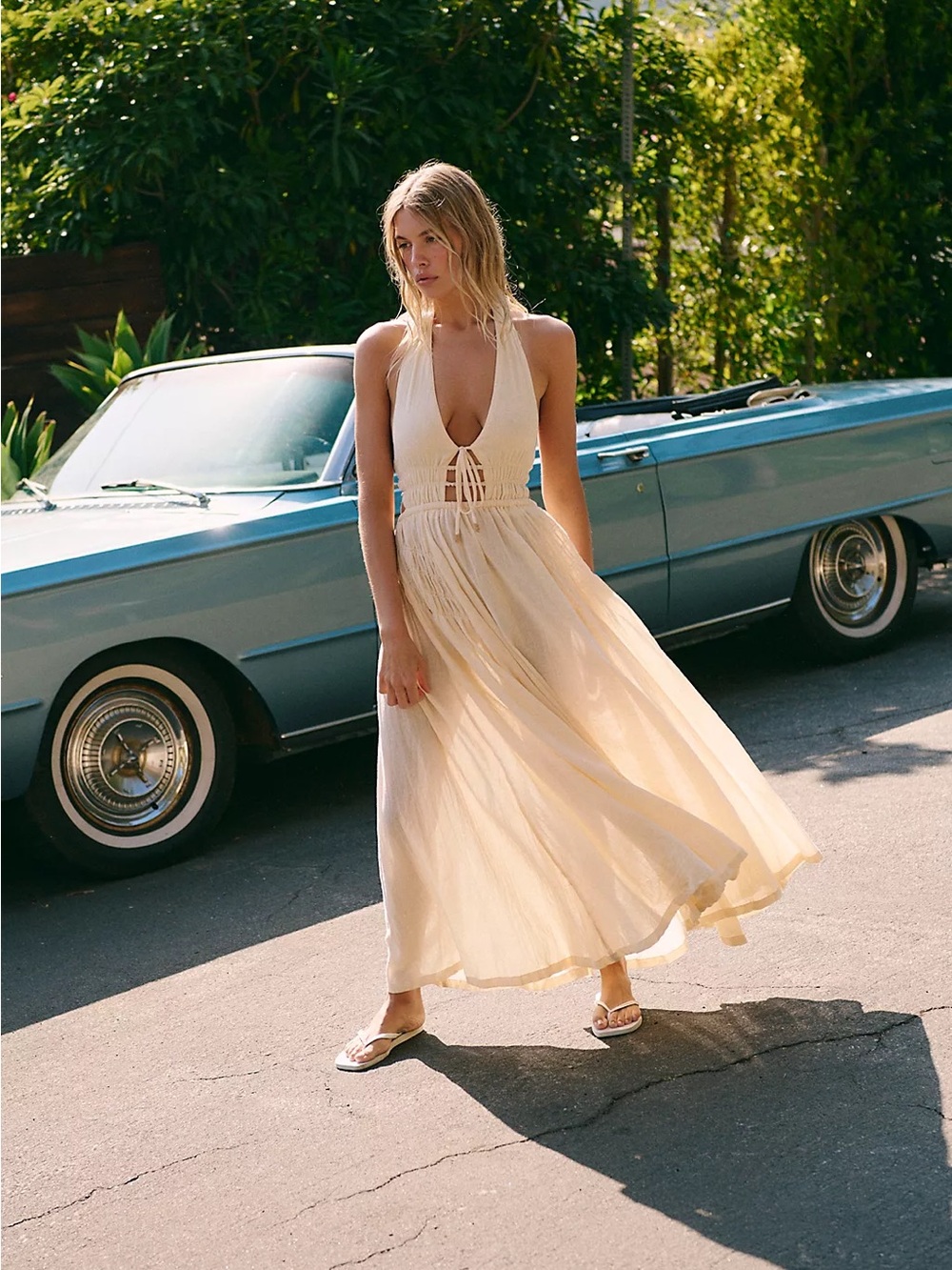 Free People Free-Est Angel Halter Cutout Maxi Dress Buttercream Medium